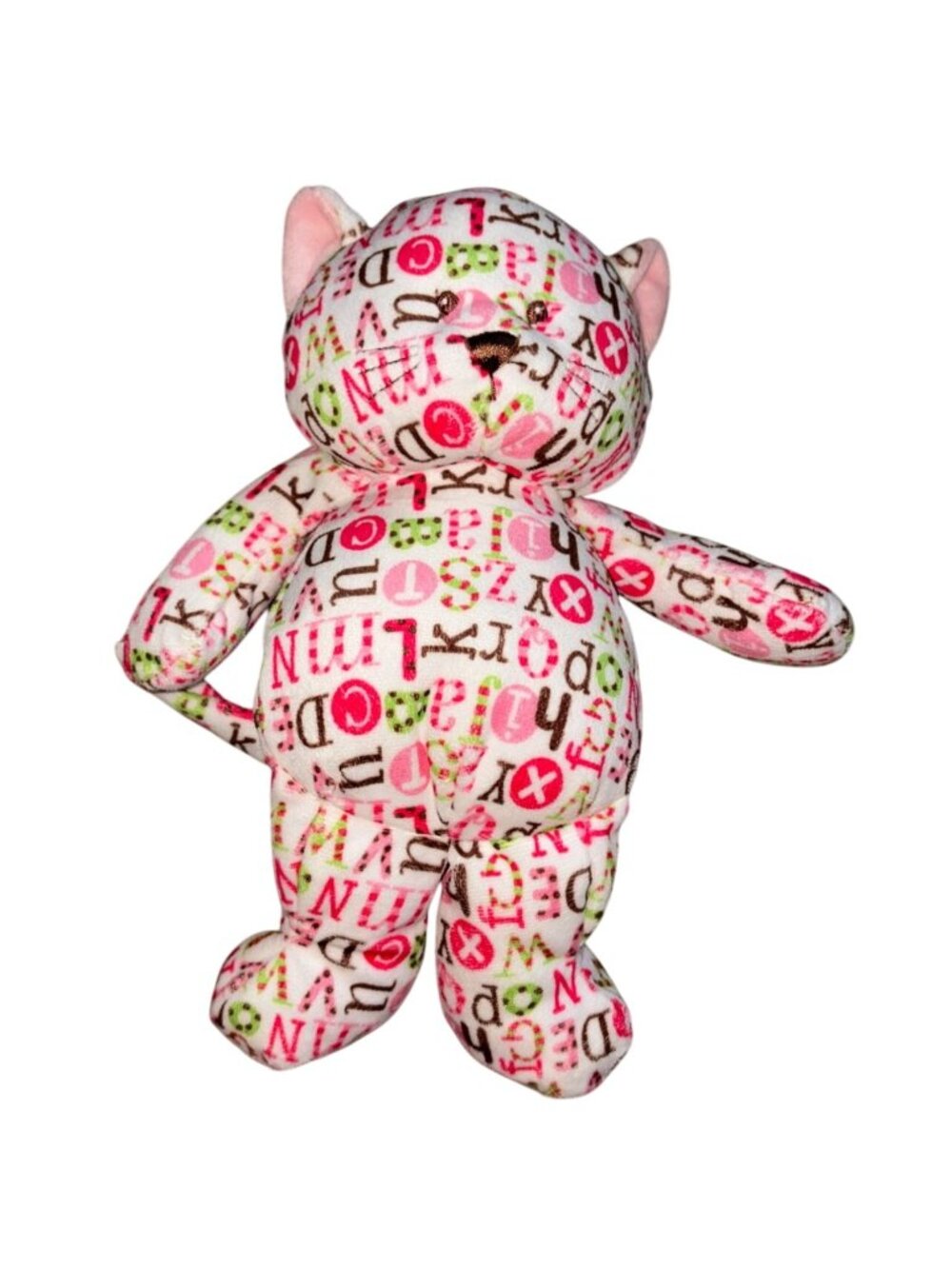 Baby Ganz Pitter Pattern Cat Plush ABC Alphabet-Pink/Green-11 in-GUC